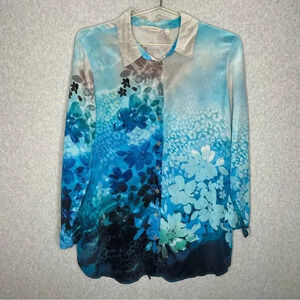 Soft Surroundings Feminine Gorgeous Semi Sheer Silk Floral Button Down Top